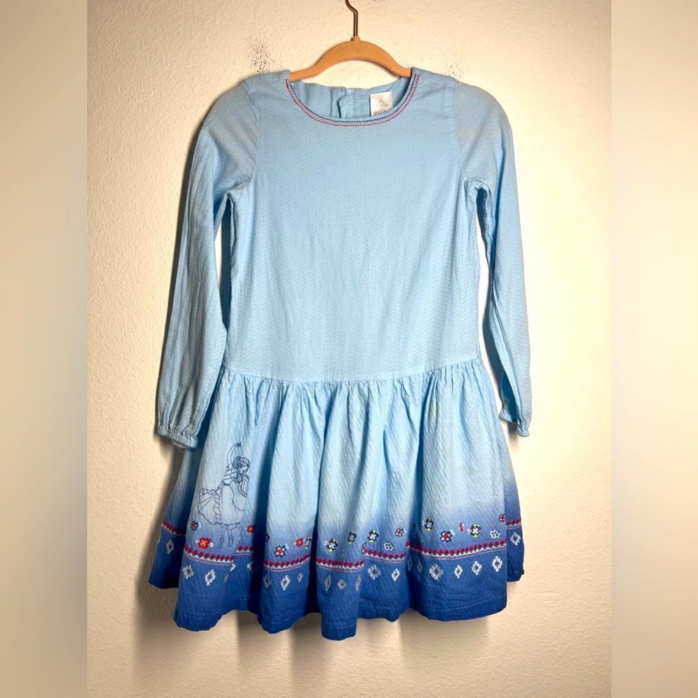 Disney - Girls Long sleeve Elana Dress Lined Size 11/12 Light Blue Embroidered